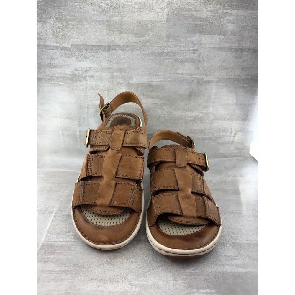 Born Khela Men Sz 10M Tan Leather Fisherman Sandals Strappy Buckle Shoes